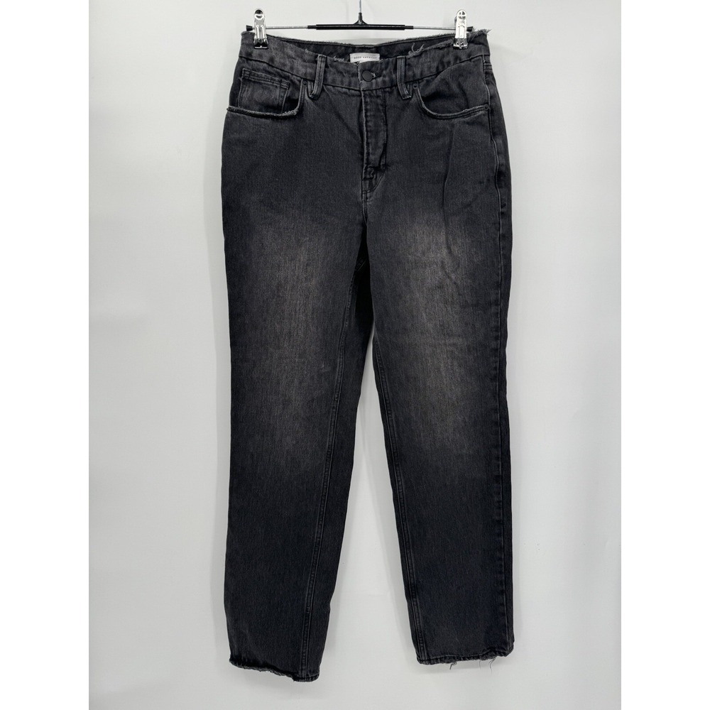 Good American 8/29 Straight Leg Jeans‎ Womens Black High Rise Raw Edge GNIC999BT
